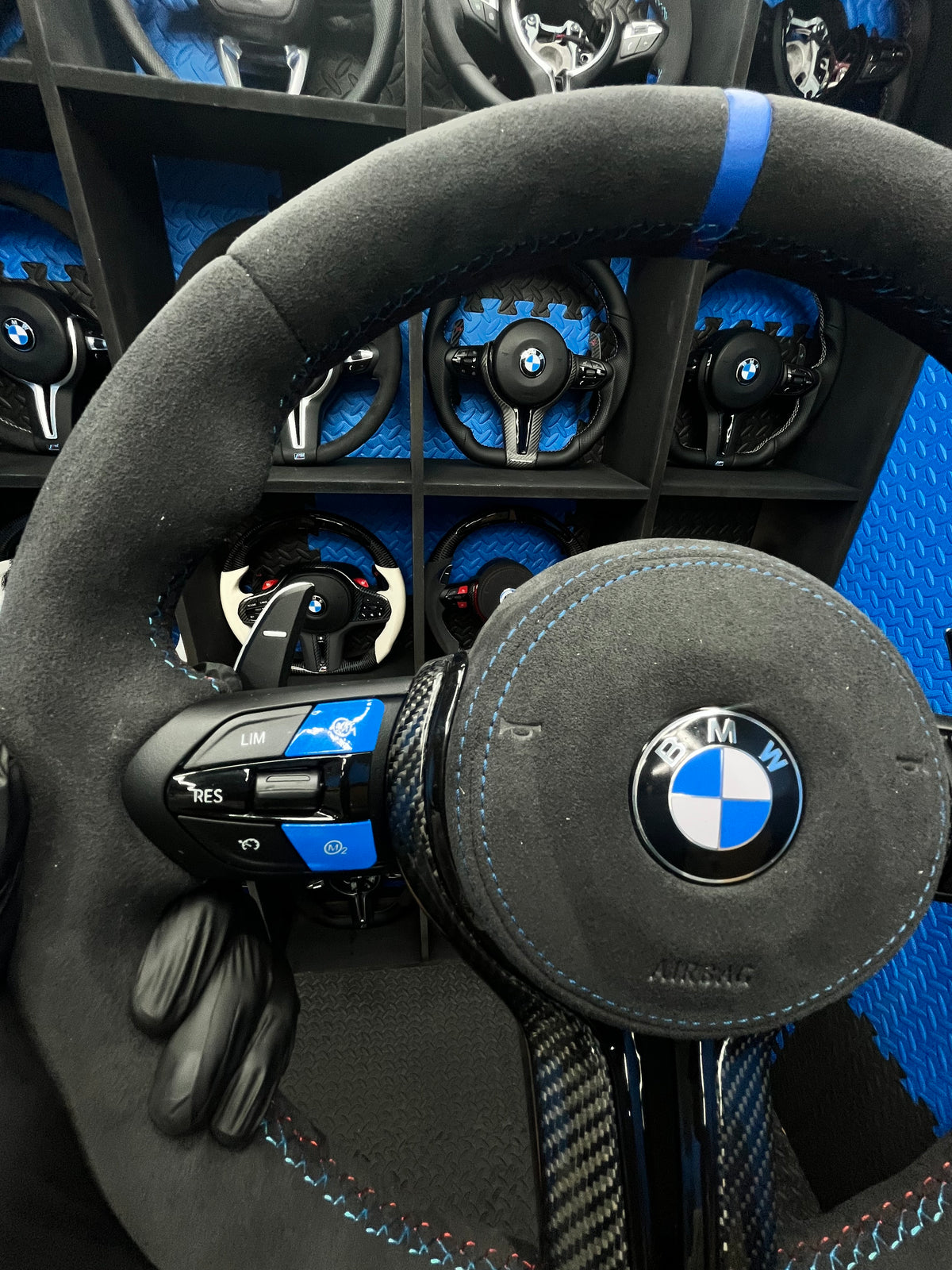 BMW F series Gloss Black & carbon Steering Wheel – black alcantara