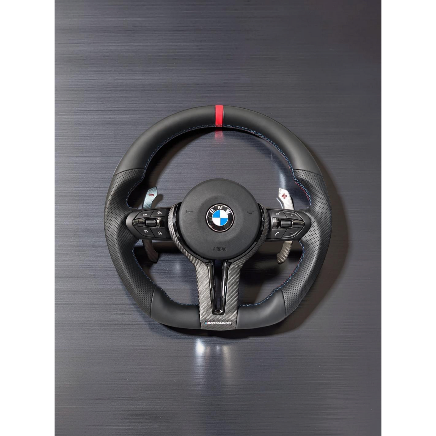 BMW F series Gloss Black & carbon Flat Bottom Steering Wheel – Leather