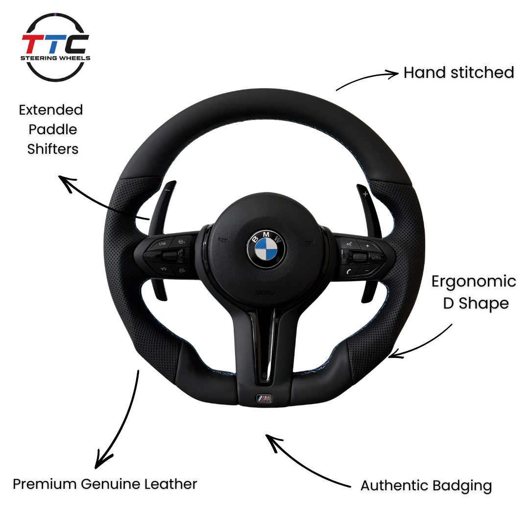 BMW F series Gloss Black Flat Bottom Steering Wheel – Leather