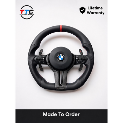 BMW F series Gloss Black & carbon Flat Bottom Steering Wheel – Leather