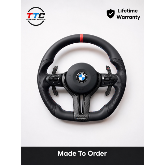 BMW F series Gloss Black & carbon Flat Bottom Steering Wheel – Leather