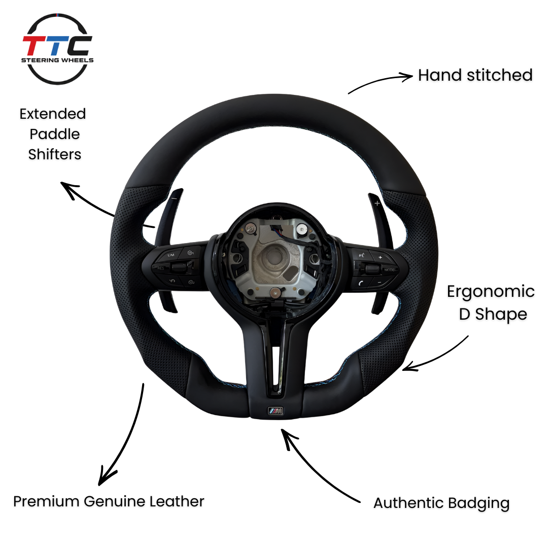 BMW F series Gloss Black Flat Bottom Steering Wheel – Leather
