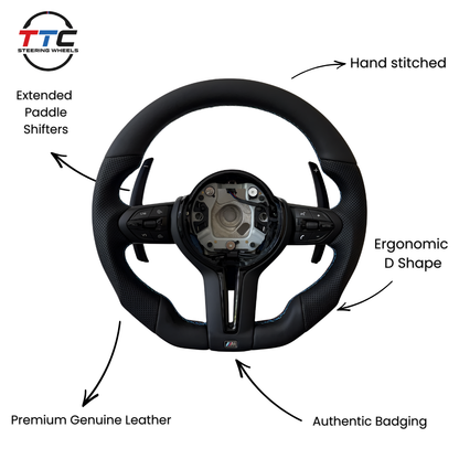 BMW F series Gloss Black Flat Bottom Steering Wheel – Leather